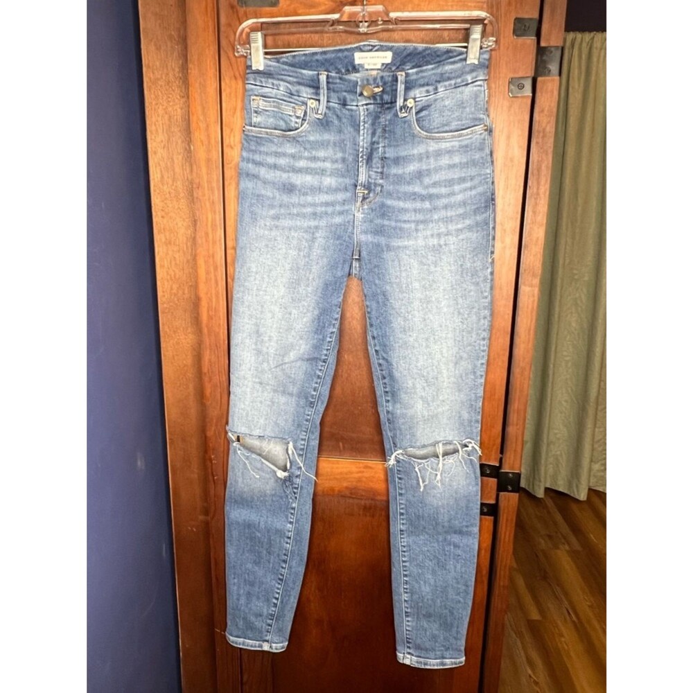 Good American Good Legs Skinny Jeans Distressed Mid Rise Stretch Casual Denim 26 - Picture 2 of 5